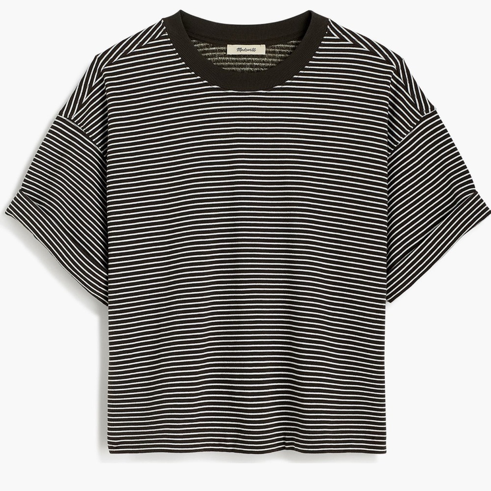 Madewell Dark Green and White Striped Sweatshirt Tee
